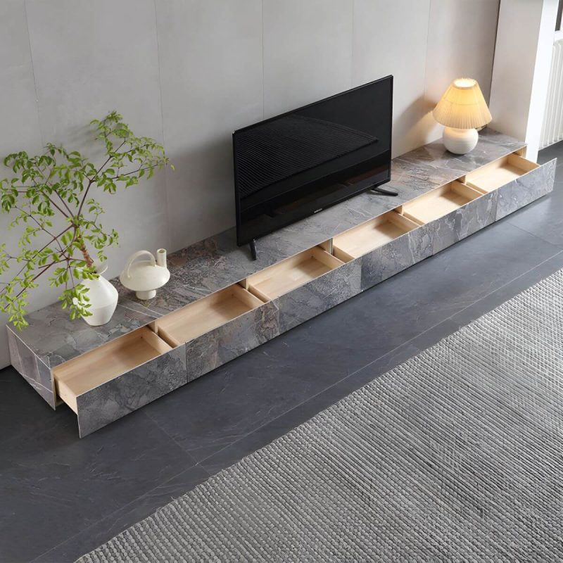 "Brown Stone TV Stand Console Contemporary Media Console with Drawers - 79"L x 16"W x 10"H"