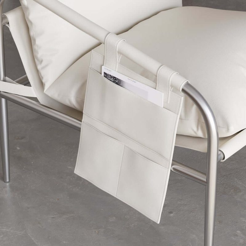 "White Leather Accent Chair with Stainless Steel Frame Set of 2"