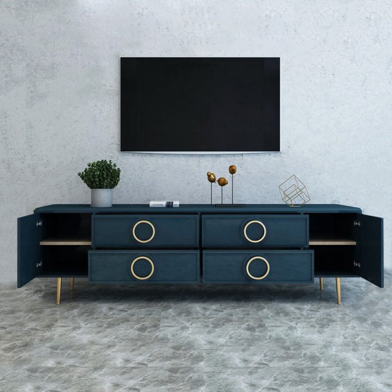 "Rindix Navy Blue TV Stand with Storage Drawers for Gold Accents Mid-Century"