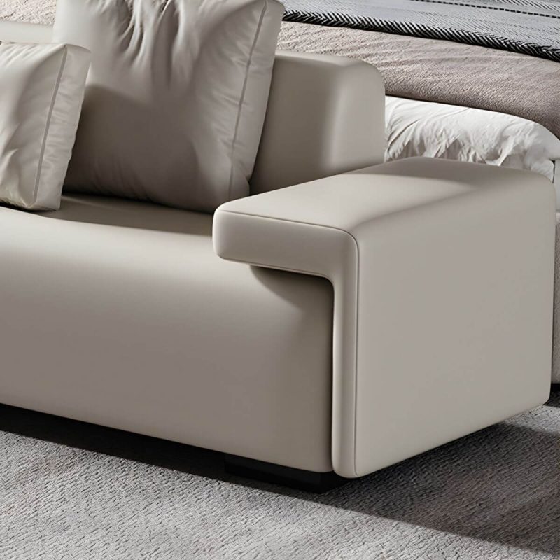 "Modern Solid Color Leather Upholstered Bedroom Bench with Arms - 71"L x 18"W x 22"H Grey With Back"