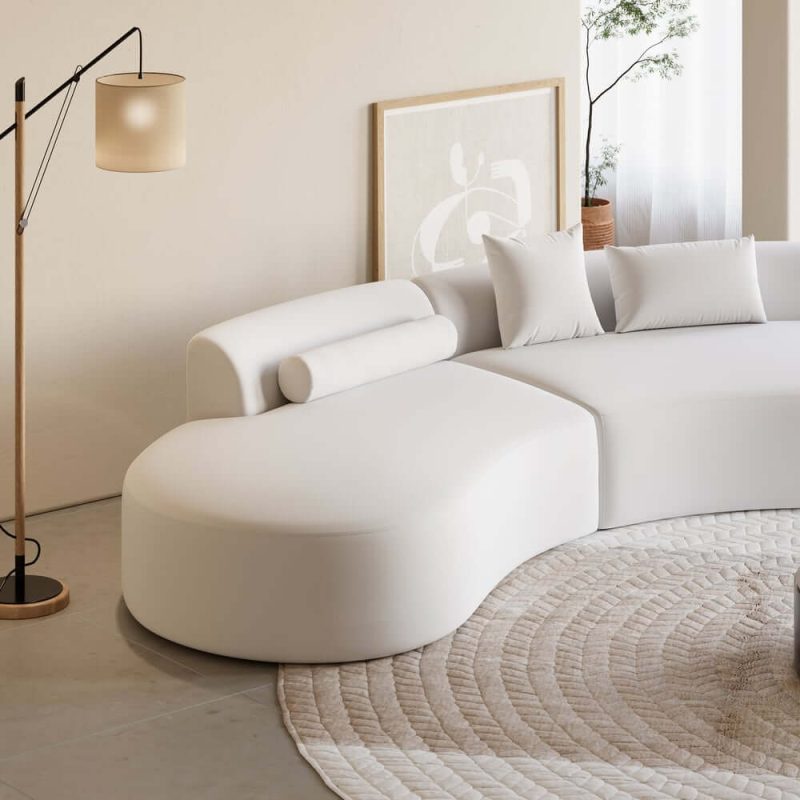 "109" 2-Piece Curved Leather Sectional Sofa with Pillows"
