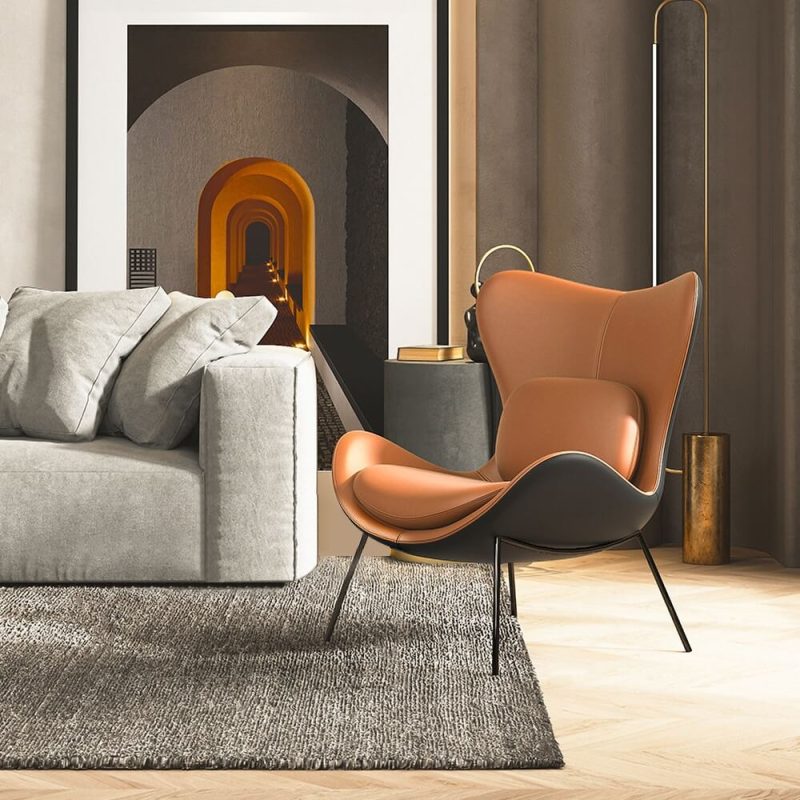 "Leather Upholstered Wingback Accent Chair with Pillows"