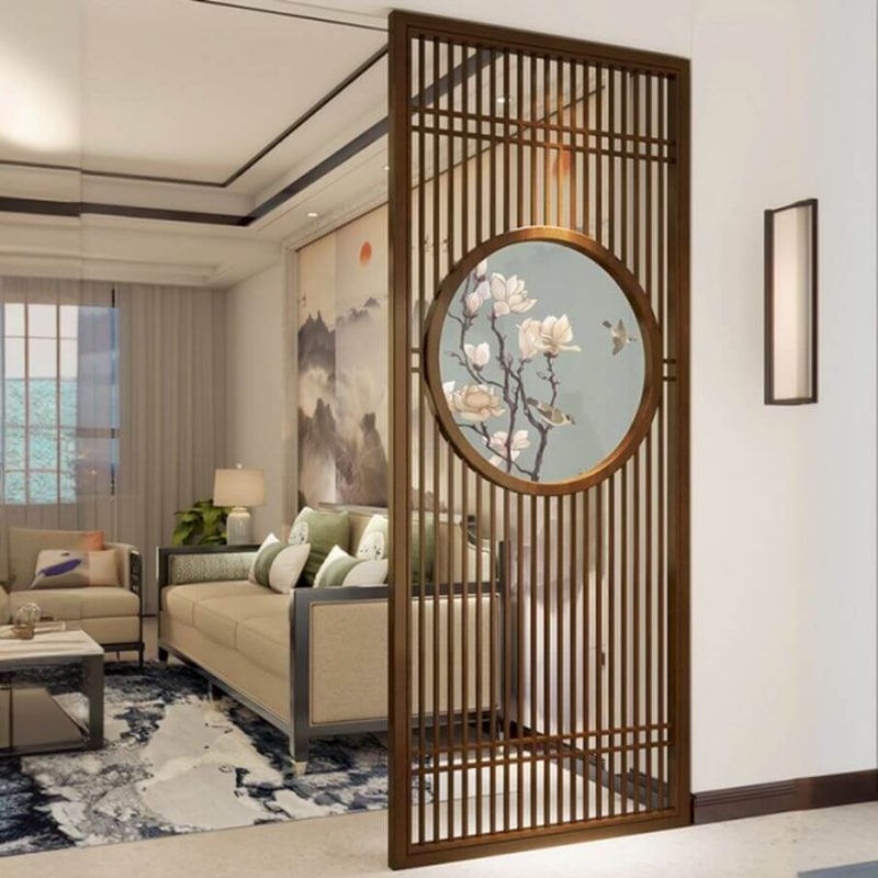 "Casual Indoor Cocoa Timber Room Screen, Translucent Single Panel, 39"L x 94"H"