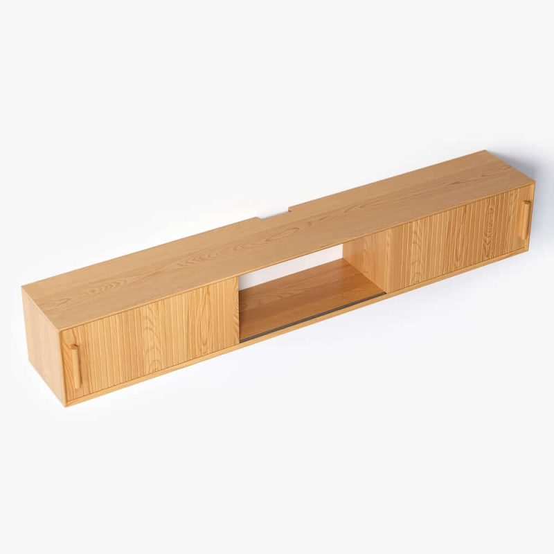 "70.9" Floating Wood Fluted TV Stand with Storage"