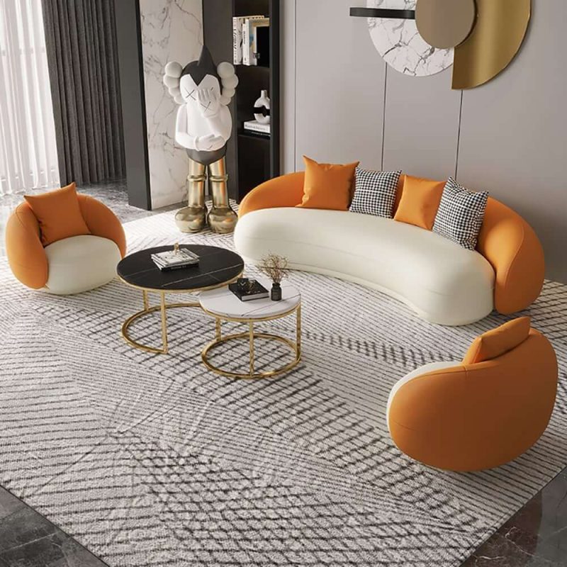 "Modern Leather Upholstered Sofa 3-Seater Sofa 82.7" Orange&White Sofa"
