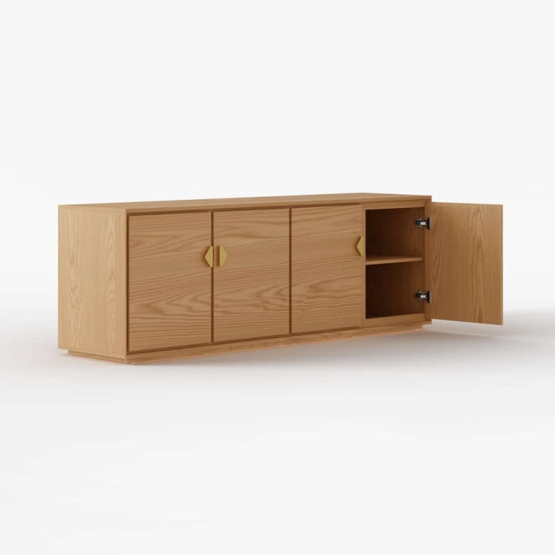 "70.9" Natural Wood Tall TV Stand with Storage"