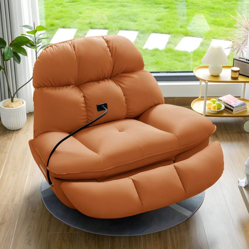 "Modern Tufted Recliner with Locking Back Adjustment and Independent Movement - Storage Manual - Push Button Standard (No Motion) Orange"