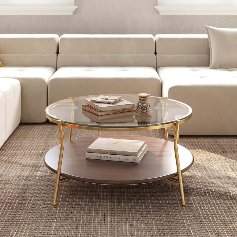 "30" Glass Top Walnut 2-Tiered Coffee Table"