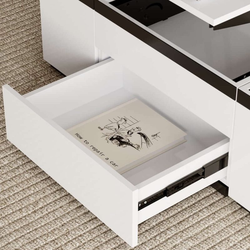 "Modern White Lift Top Marble Coffee Table with Drawers & Storage Multifunction Table"