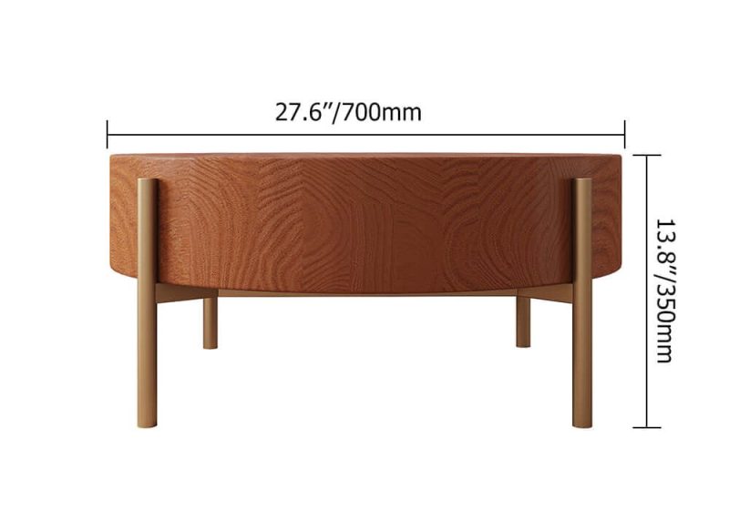 "Dimension of Rustic Round Coffee Table with Solid Wood Tabletop Metal Legs"
