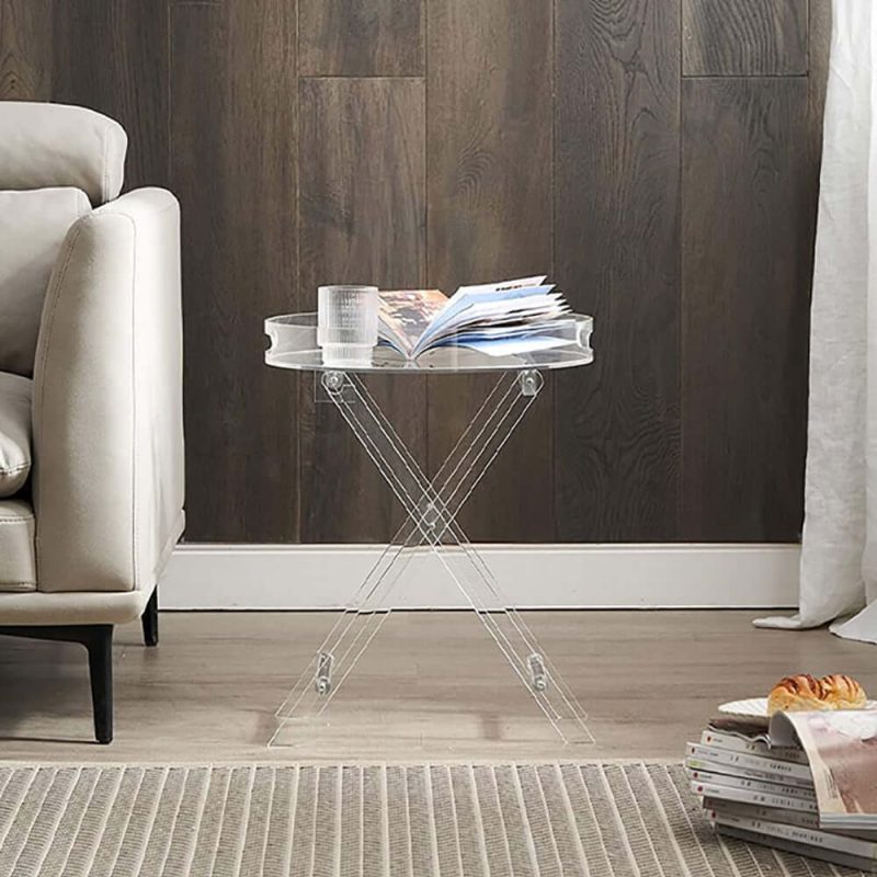 "Modern Acrylic Folding Side Table Round End Table with Tray "