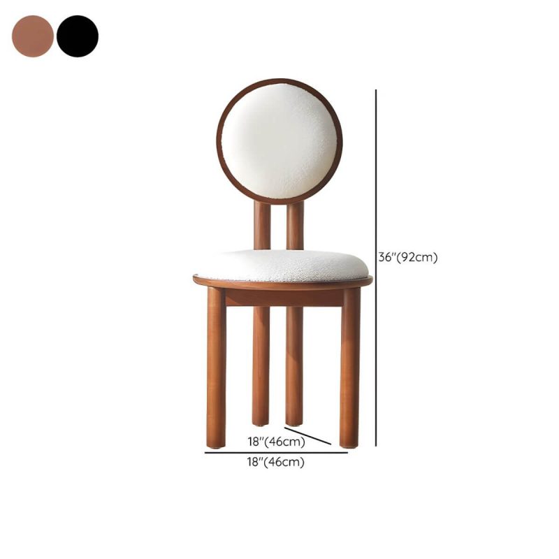 "Dimension of Modern Vanity Stool with Round Back, White Upholstered and Wood Straight Legs - Walnut Design 2"