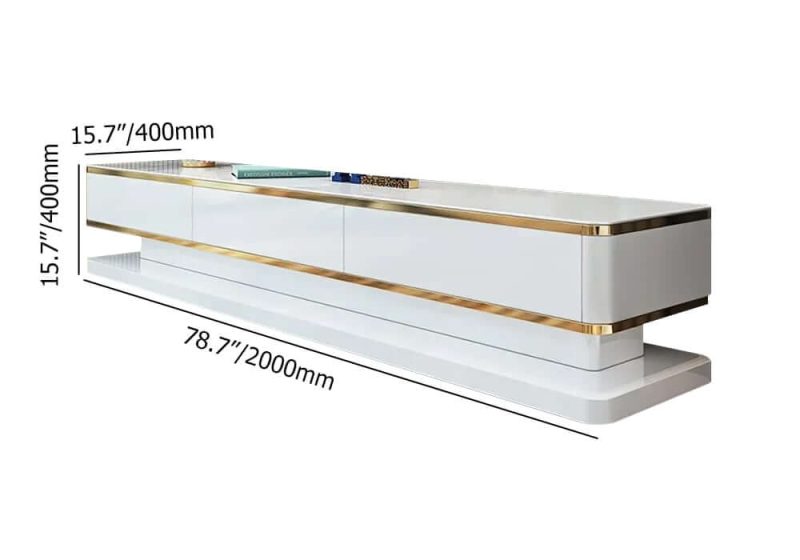 "Dimension of Gapn 78.7" White TV Stand Media Console with 3 Drawers Tempered Glass for TVs Up to 78""