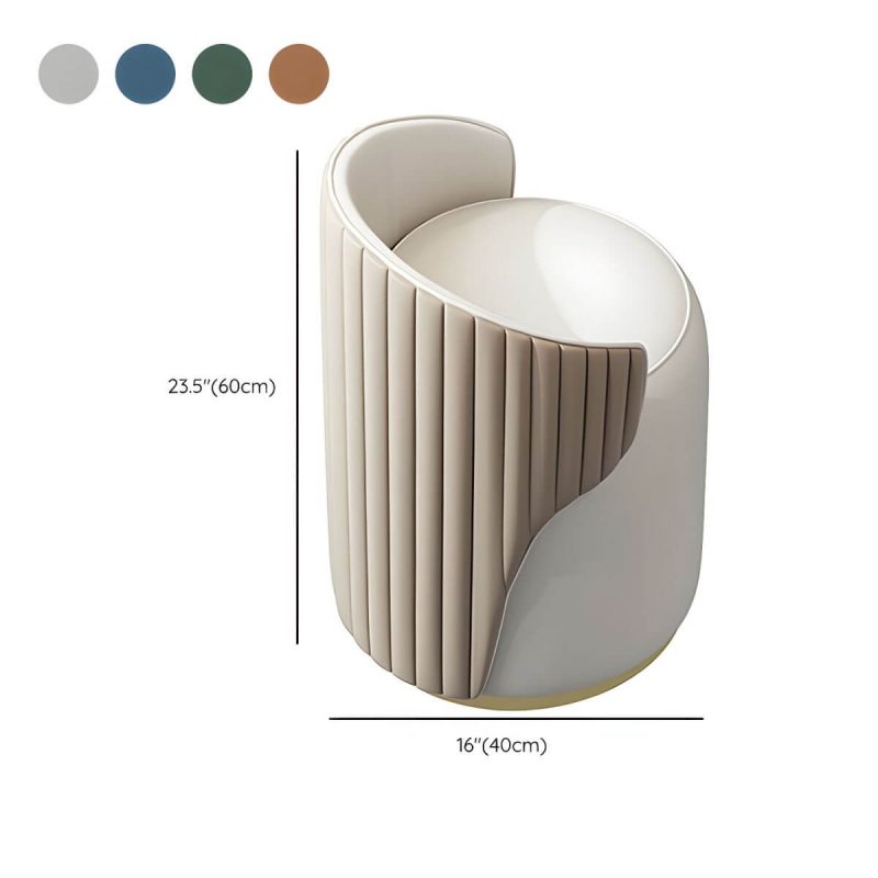 "Dimension of Contemporary Round Vanity Stool with Faux Leather Upholstered for Bedroom - 1 Piece Blue Fixed"