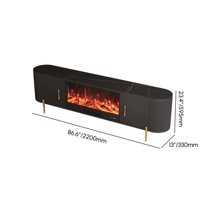 "Dimension of 87" Sintered Stone Top Electric Fireplace TV Stand with Remote Control and Storage"