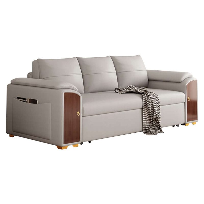 "94.5" Gray Pull Out Sofa Bed Convertible Leath-Aire Sleeper with Lift-top Coffee Table"