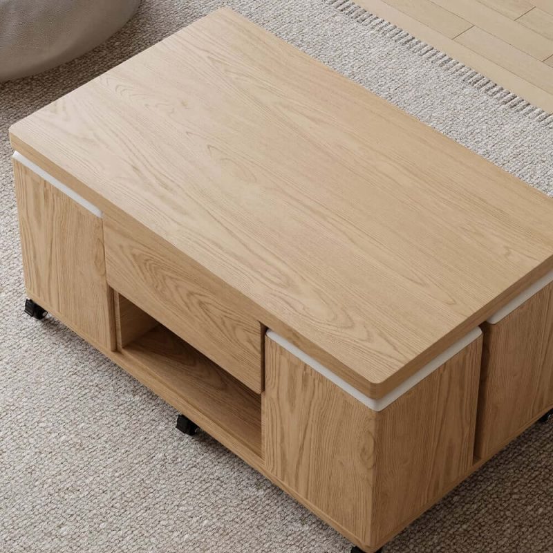 "39" Lift-Top Foldable Natural Coffee Table with 4 Stools & Storage"