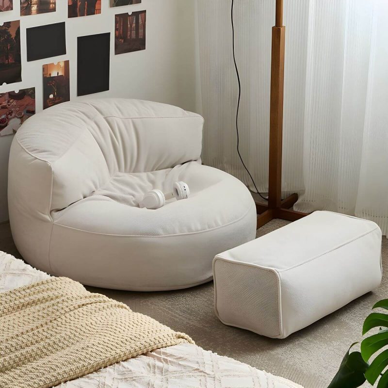 "Water Resistant Fabric Bean Bag Chair with Pre-Filled Abrasion Resistance - White Bean Bag Chair with Ottoman"