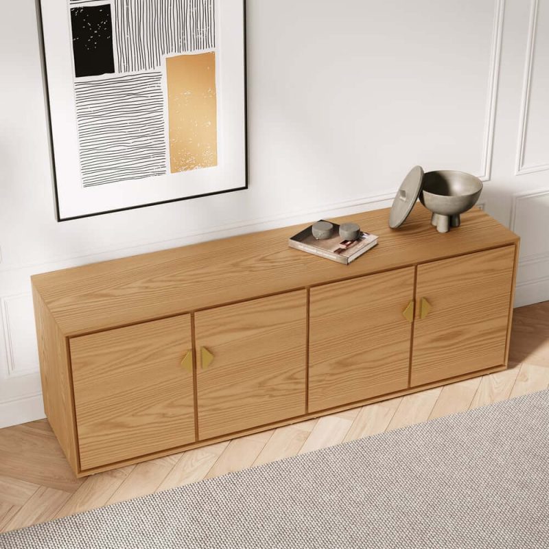 "70.9" Natural Wood Tall TV Stand with Storage"