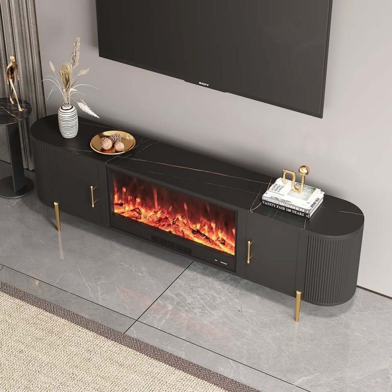 "87" Sintered Stone Top Electric Fireplace TV Stand with Remote Control and Storage"