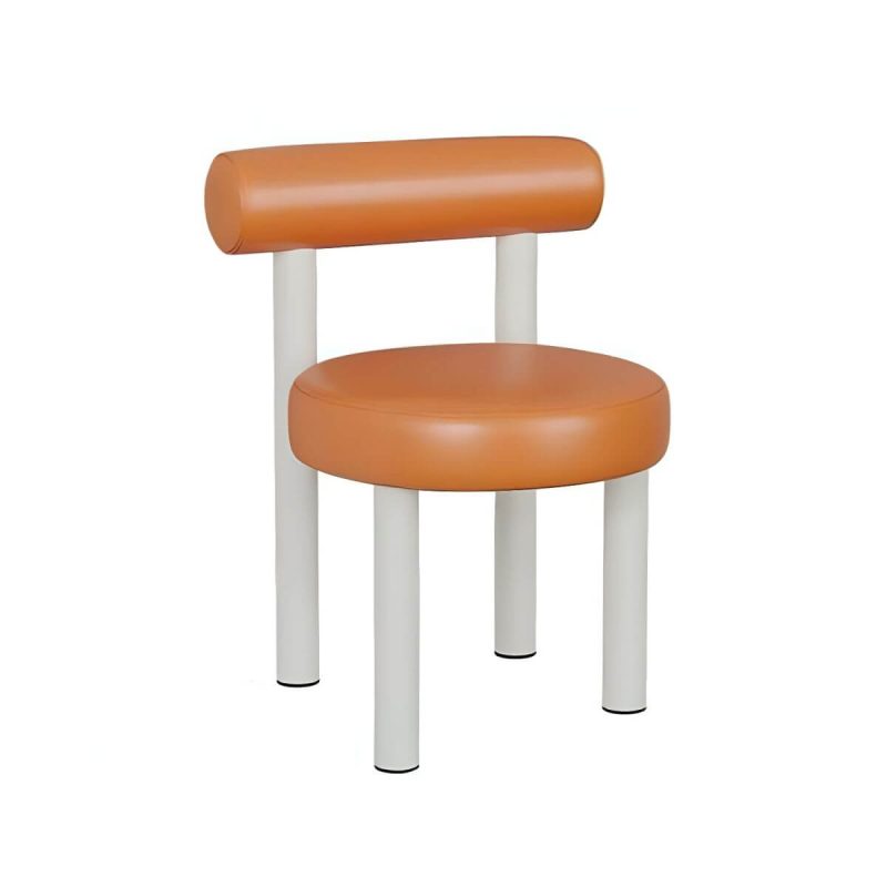"Solid Color Upholstered Vanity Stool with Tall Back and Metal Legs in Modern Design - Orange Anti Cat Scratch Leather"