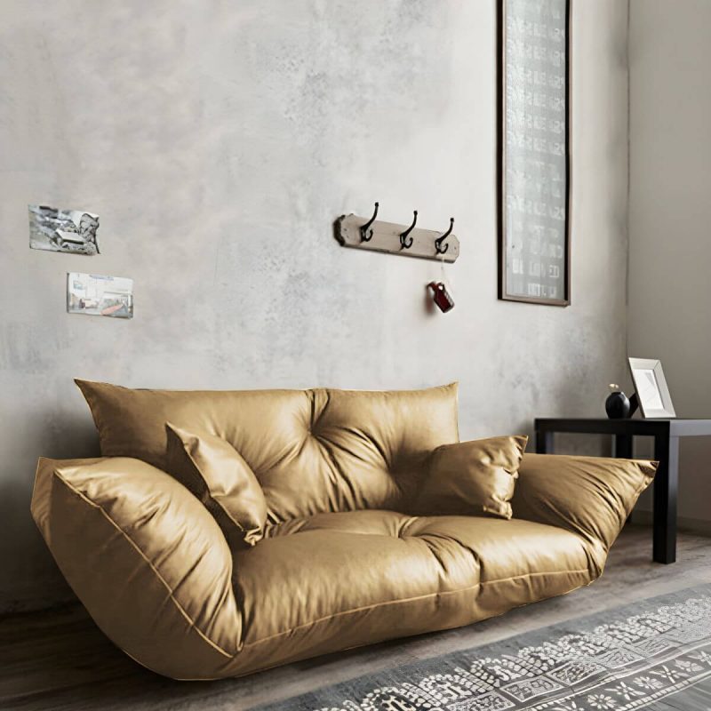 "Stylish Faux Leather Oversized Bean Bag Sofa with Stain Resistant Pre-Filled Sponge Fill - Light Coffee"