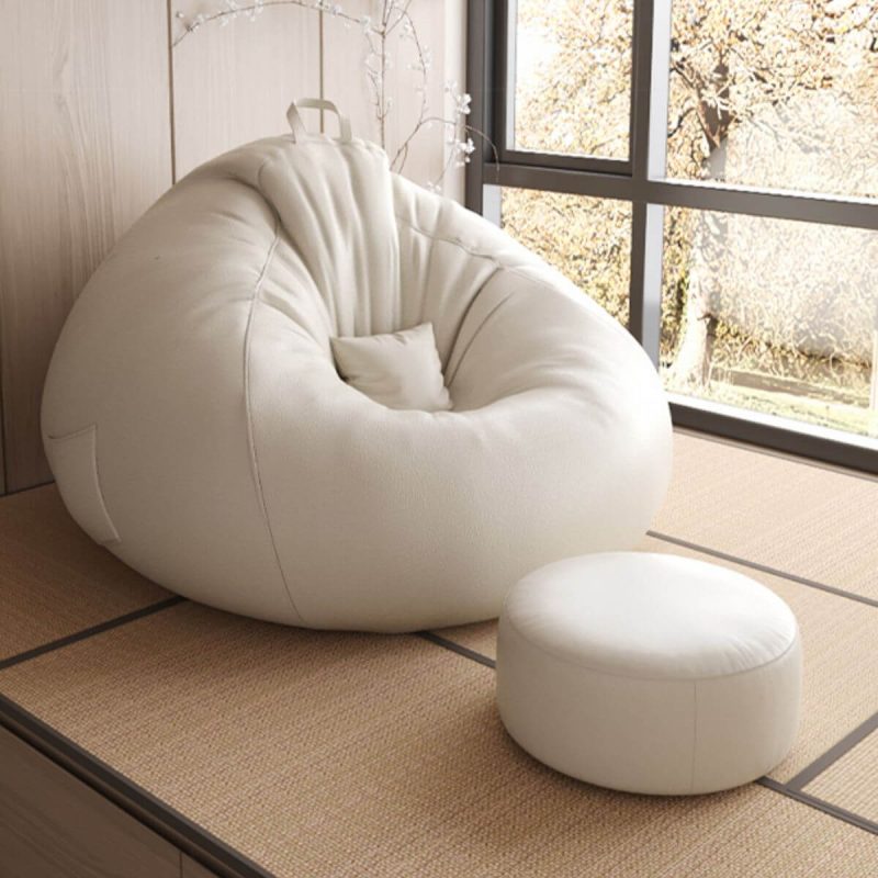 "Expanded Polypropylene Beans Pre-Filled Gray Solid Color Vinyl Leather Bean Bag Set with Removable Cover, Bean Bag Chair, Grey"
