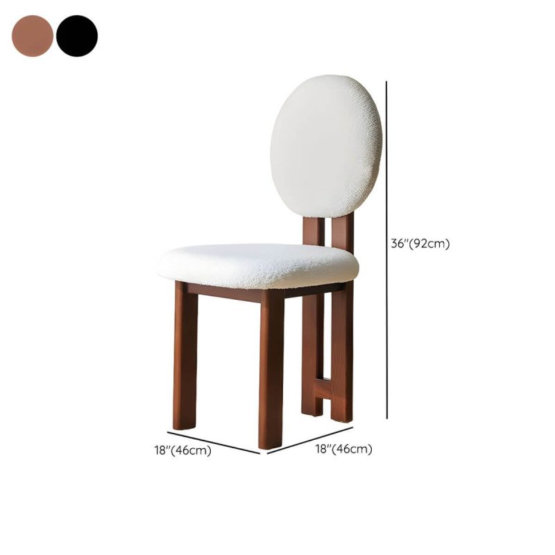 "Dimension of Modern Vanity Stool with Round Back, White Upholstered and Wood Straight Legs - Walnut Design 1"