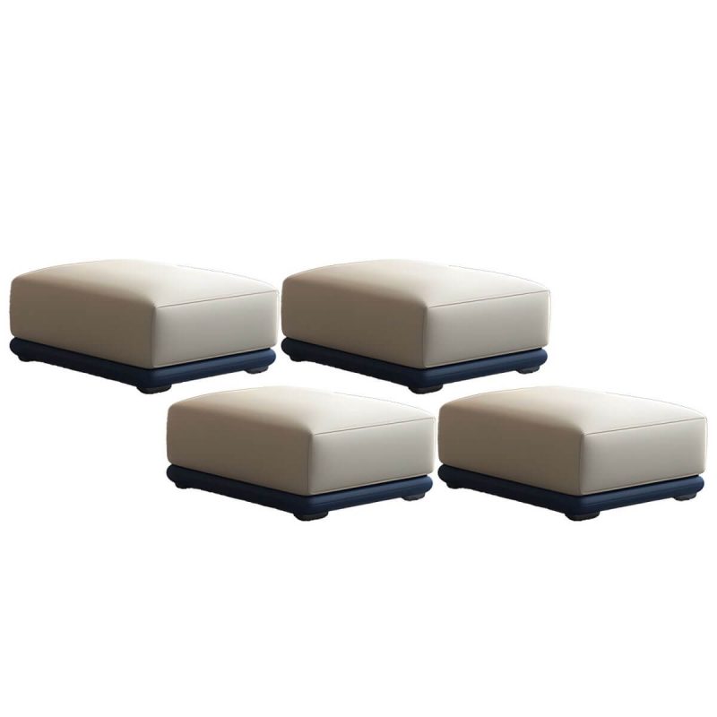"Genuine Leather Foot Stool in Solid Wood Contemporary Style Indoor - 4 Piece Set Beige/ Blue 31.5"L x 24"W x 16"H"