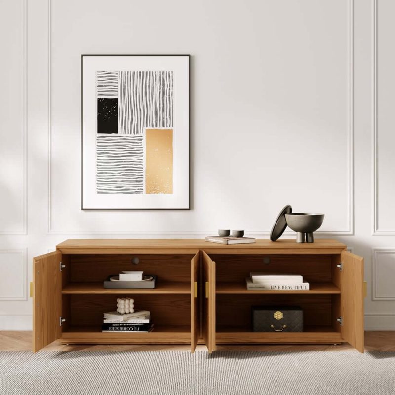 "70.9" Natural Wood Tall TV Stand with Storage"