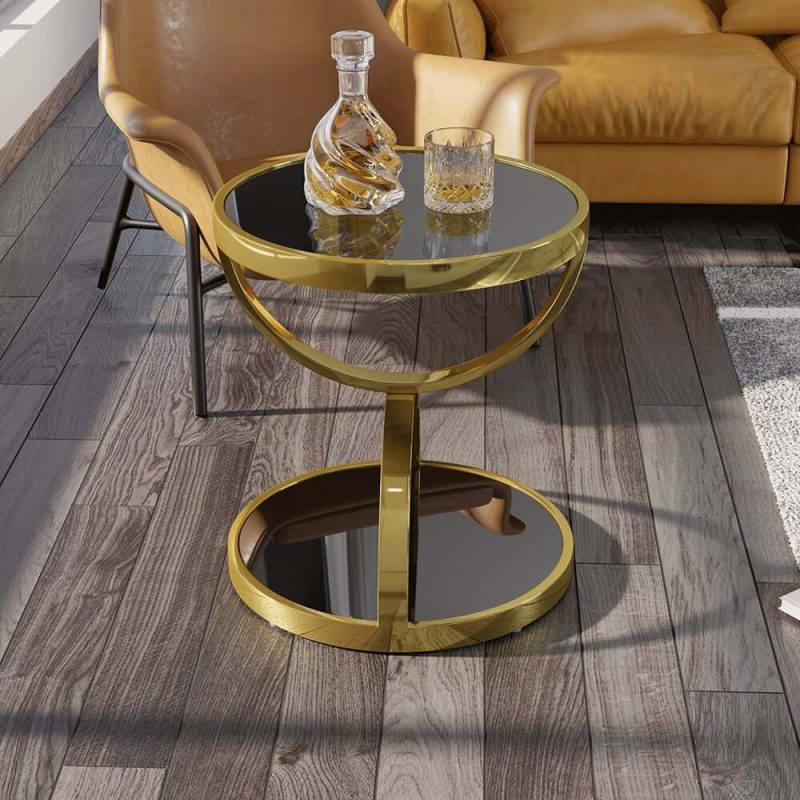 "20" Round Tempered Glass Gold Side Table"