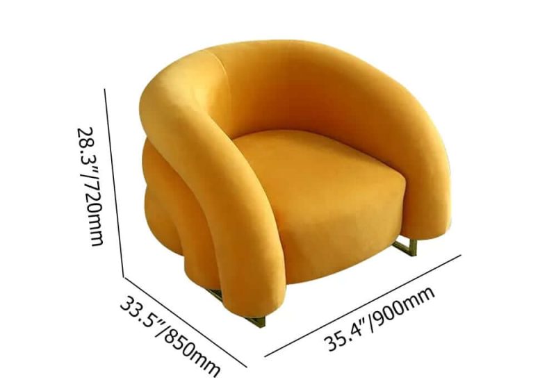 "Dimension of Creative & Modern Yellow Solid Wood & Velvet Accent Chair with Metal Base"