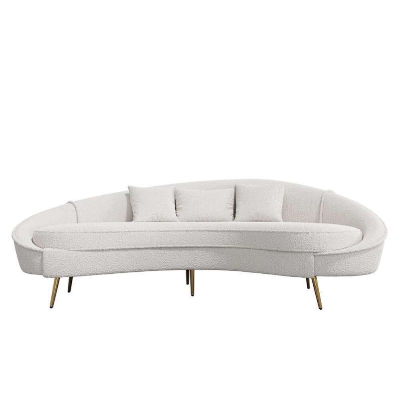 "83" Modern White Boucle Curved Sofa 3 Seaters Toss Pillow Included"