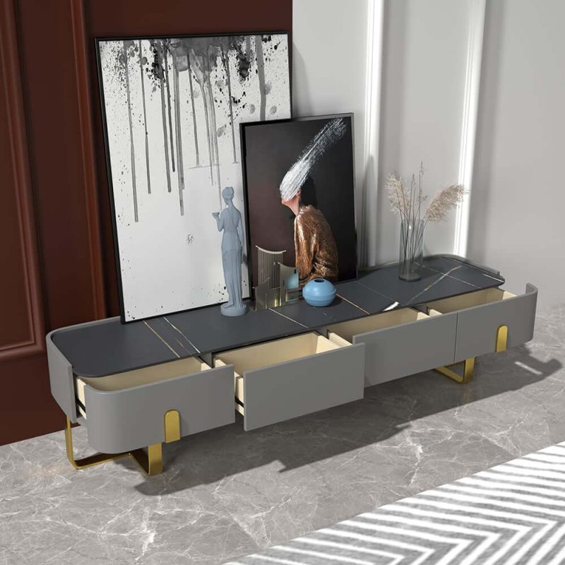 "79" Modern Gray TV stand Stone Top Minimalist Media Console with Drawers in Large"