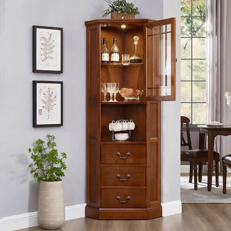 "Traditional Accent Cabinet with Light for Living Room, 20"L x 20"W x 71"H, Drawers Included"