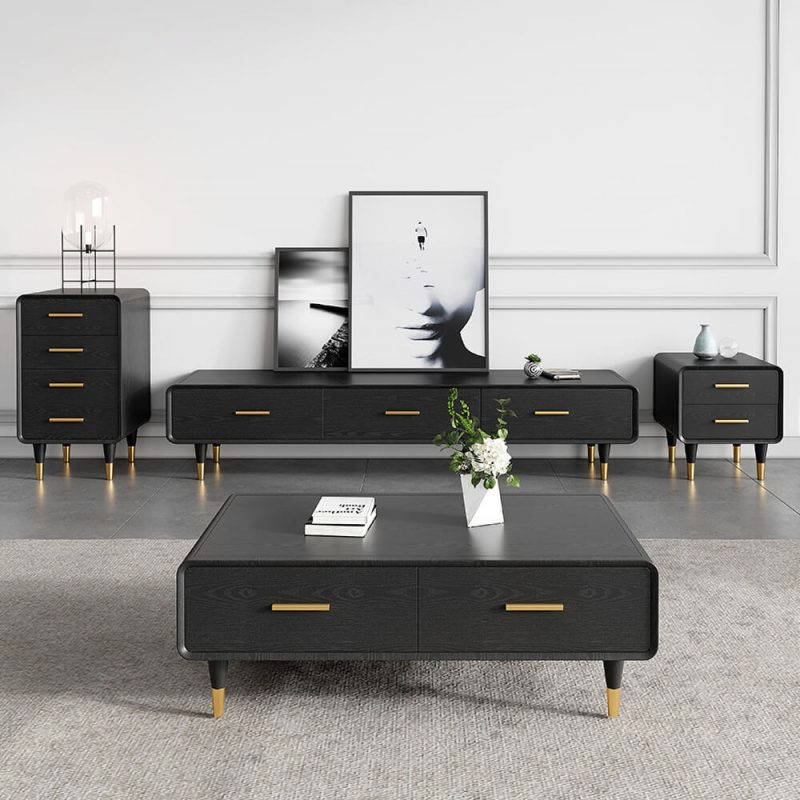 "Modern 63 Inch Black TV Stand Rectangle Media Stand Wood TV Console with 3 Drawers"