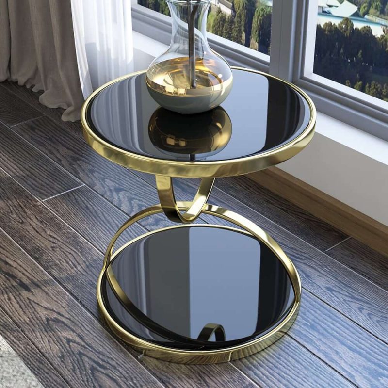 "20" Round Tempered Glass Gold Side Table"
