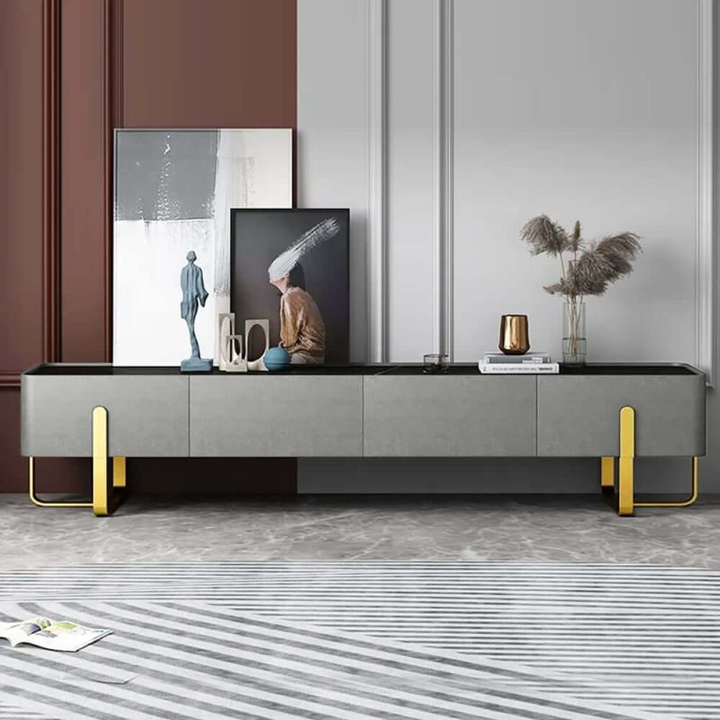 "79" Modern Gray TV stand Stone Top Minimalist Media Console with Drawers in Large"