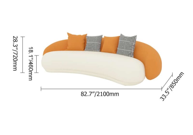 "Dimension of Modern Leather Upholstered Sofa 3-Seater Sofa 82.7" Orange&White Sofa"