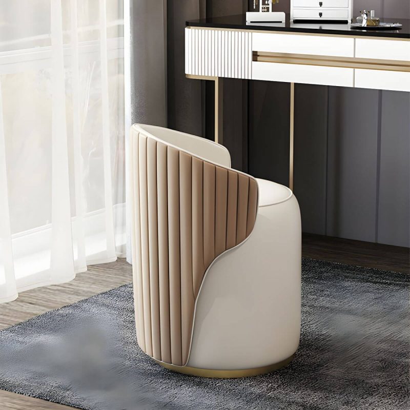 "Contemporary Round Vanity Stool with Faux Leather Upholstered for Bedroom - 2 Piece Set Grey Swivel"