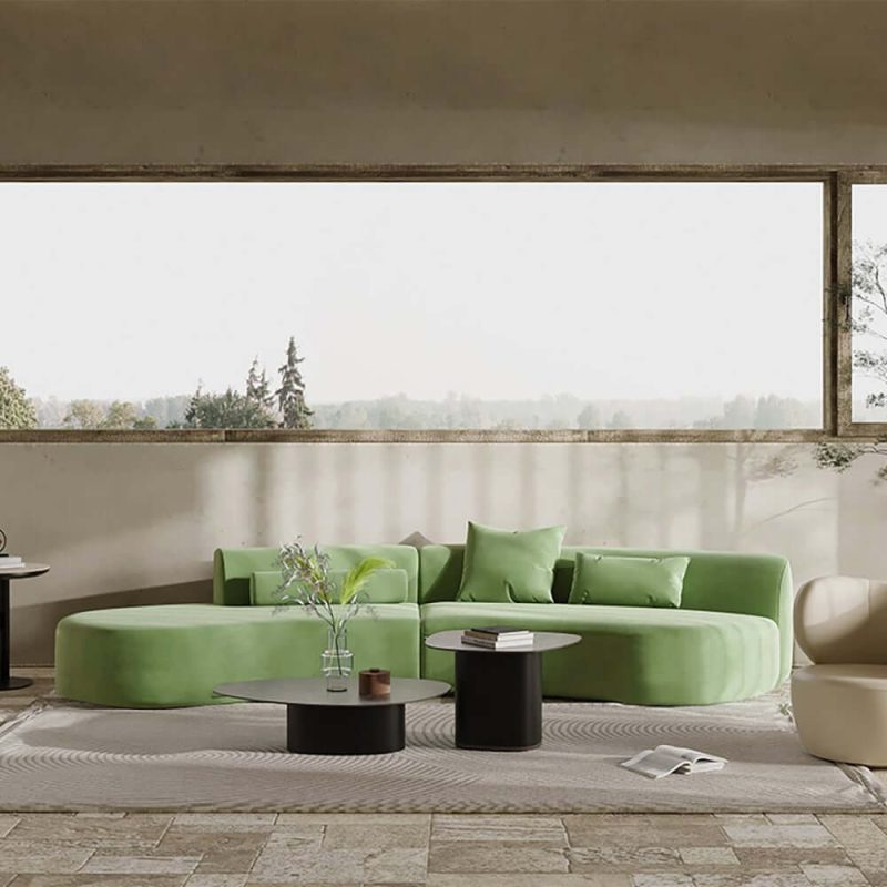 "109" 2-Piece Curved Velvet Sectional Sofa with Pillows"