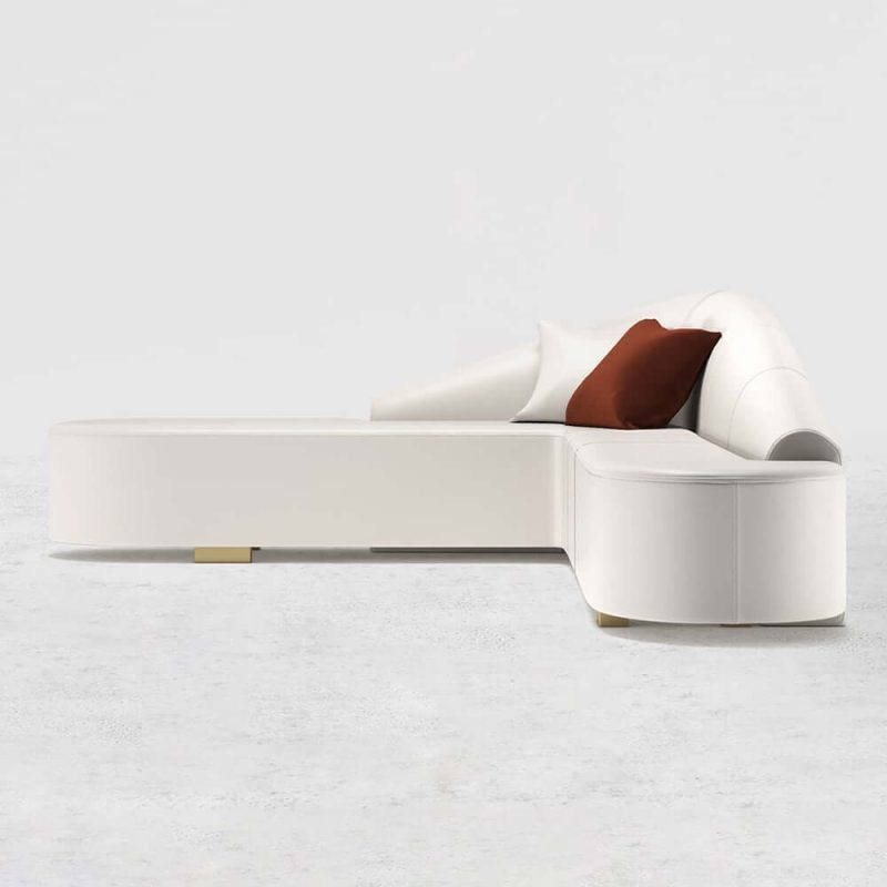 "White Modern L-Shaped Corner Sectional Sofa for Living Room Faux Leather Upholstery"