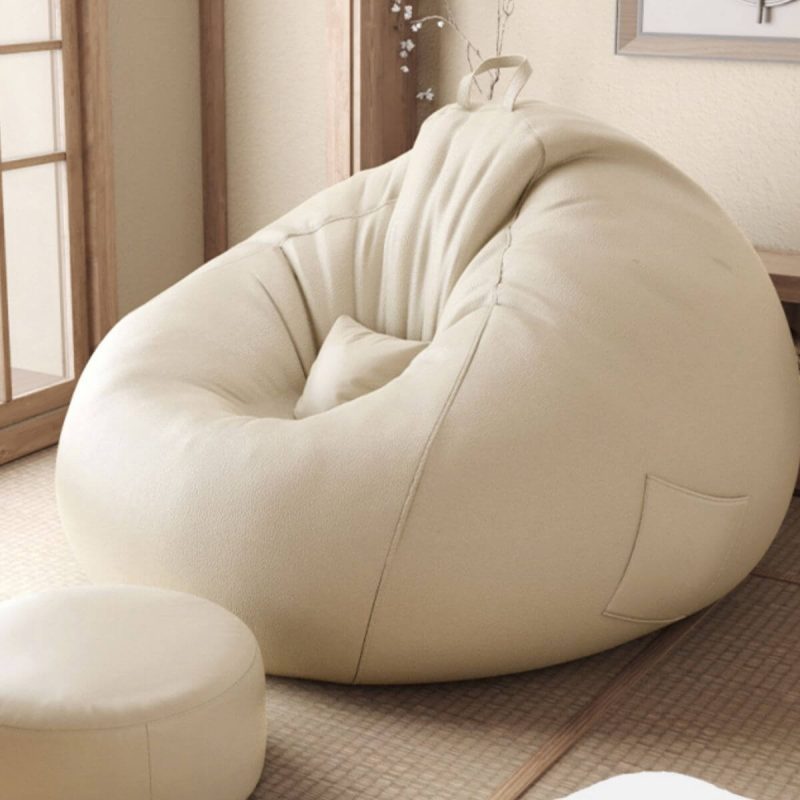 "Expanded Polypropylene Beans Pre-Filled Peony Solid Color Leatherette Bean Bag Set with Removable Cover, Bean Bag Chair, Pink"