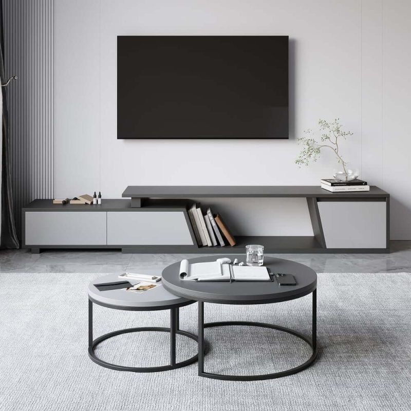 "Fero Extendable Gray TV Stand & Nesting Coffee Table Set"