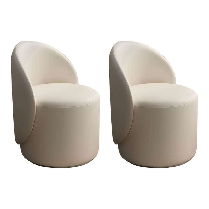 "Modern Upholstered Vanity Stool with Swivel Back and Tall Height for Comfort - Microfiber Leather 2 Piece Set Beige"