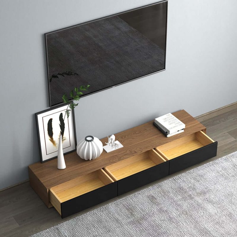 "Modern 71 Inch Walnut TV Stand Rectangle Media Stand Walnut TV Console with 3 Drawers"