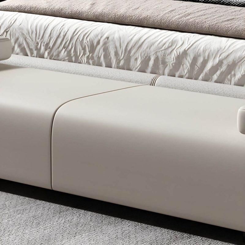"Modern Solid Color Leather Upholstered Bedroom Bench with Arms - 59.1"L x 17.7"W x 21.7"H Orange With Back"