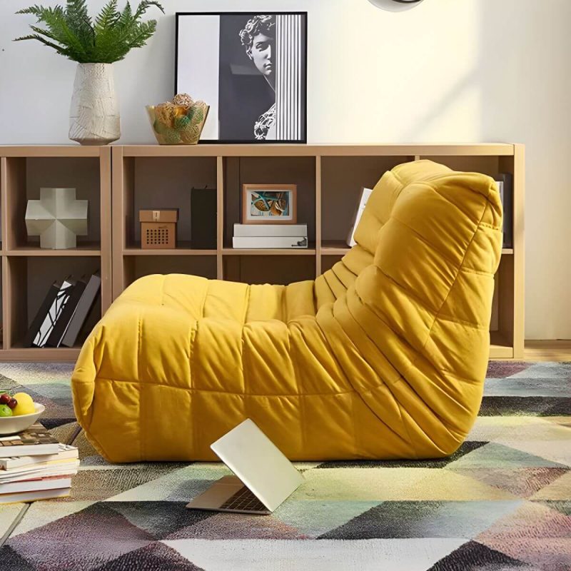 "Suede Bean Bag Lounger with Removable and Machine Washable Cover - Standard Size - Maize Yellow"