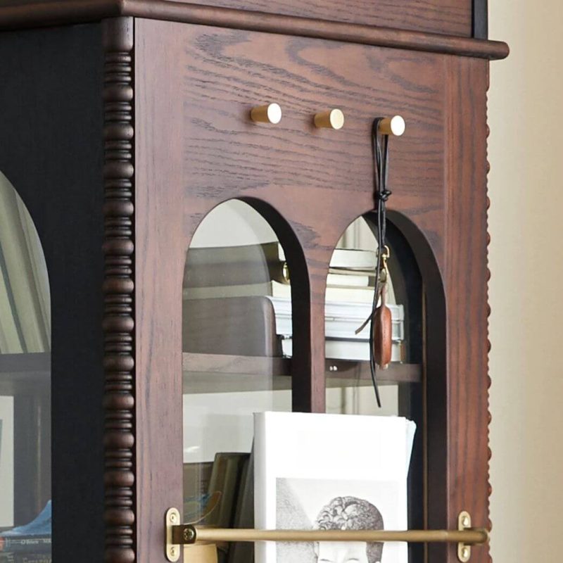 "Unattached Rectangular Decorative Cabinet with 4 Interior Shelves, 2 Cabinets, Matte Black, Glazed Door, Cabinet Knobs, 24"L x 24"W x 66"H"