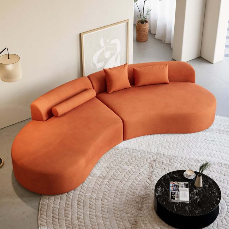 "109" 2-Piece Curved Velvet Sectional Sofa with Pillows"